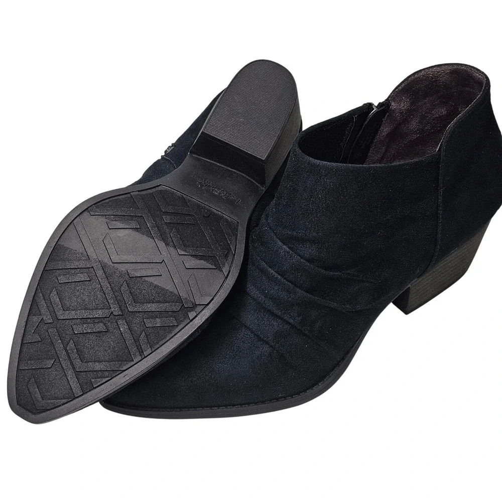 LifeStride Reba Ankle Boots Black Zip Pleated Block Heel Women US 11W‎ EU 42